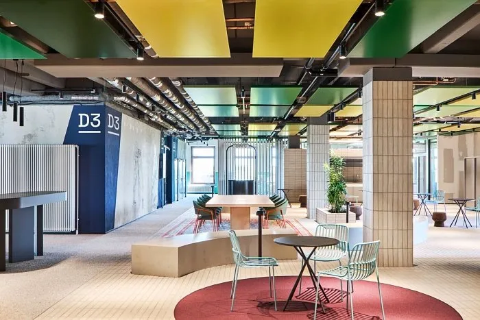 Adaptive Reuse Open Co-Working Floor Bold Ceiling