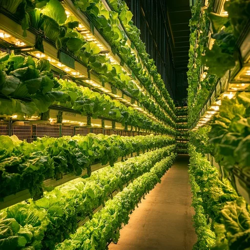 Indoor Hydroponic Lettuce Farm Full Production Rows